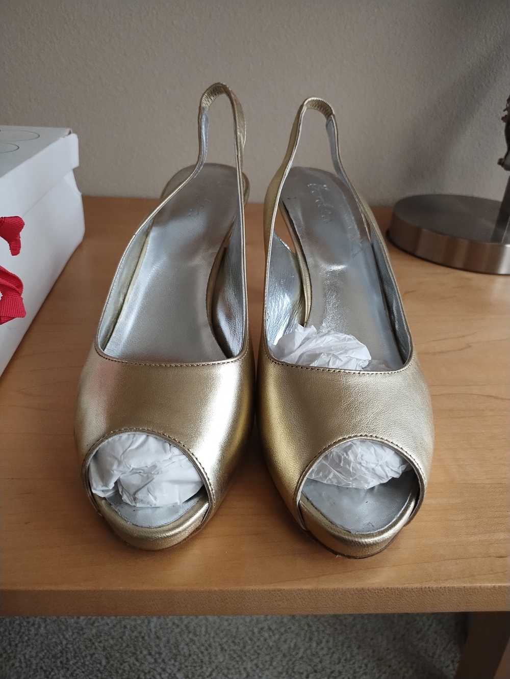 Boden Women’s Gold Slingback Peep-Toe Heels